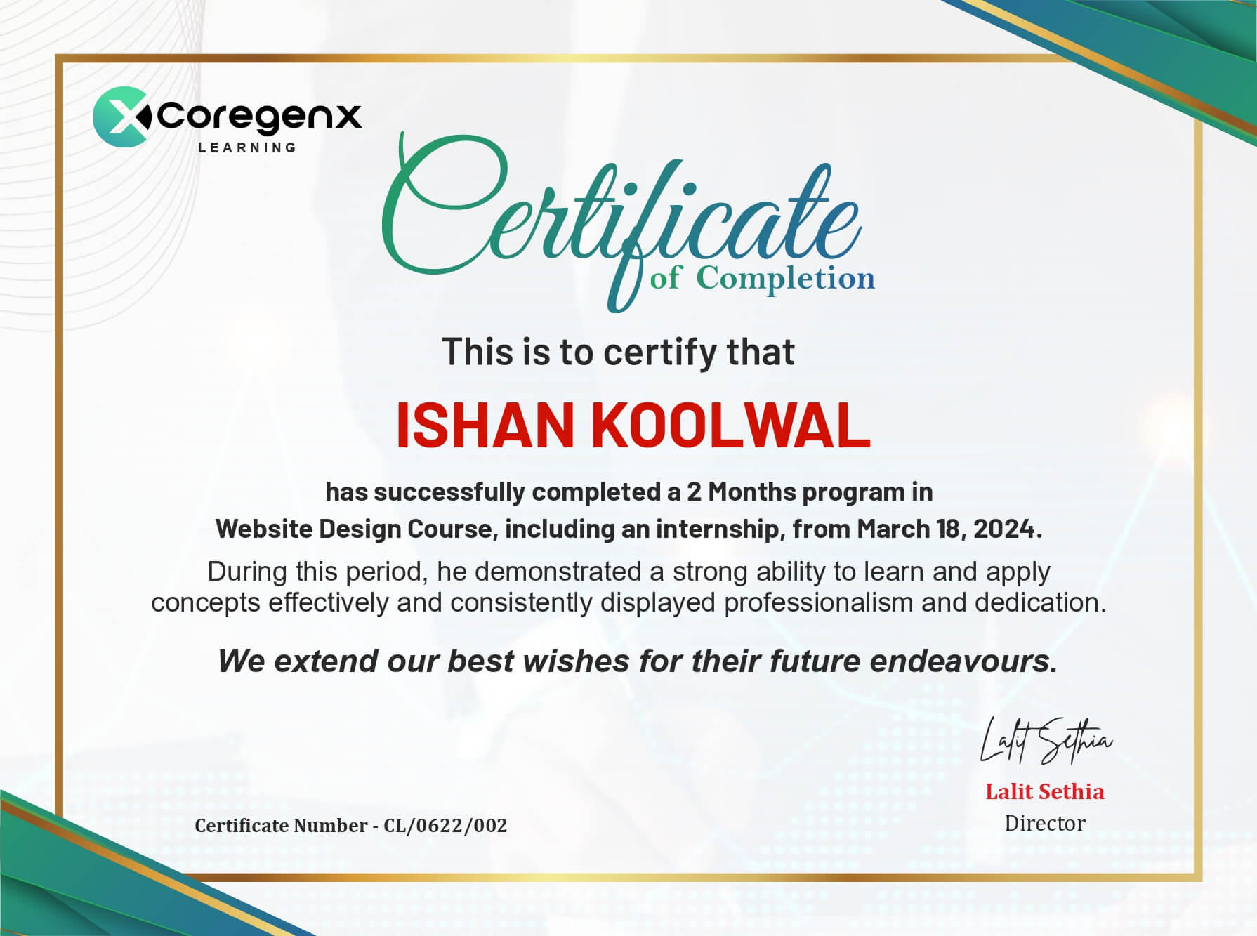 Certificate of Ishan Koolwal